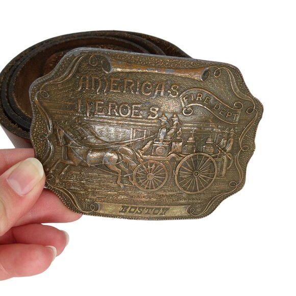 Bergamot Brass Works America's Heroes Boston Fire Dept Boston Belt Buckle - Picture 3 of 10